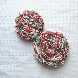 Handmade Reusable Kitchen Scrubbies Set of 2 Red Green White